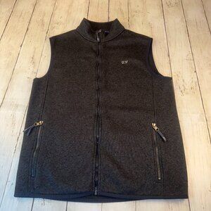 Vineyard Vines Fleece Vest Jacket Mens Size S Dark Grey Full Zip Zip Pockets